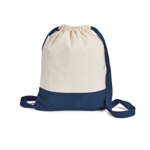 Sacola tipo mochila em 100% algodão canvas: 180 g/m², no formato: 350 x 430 mm.