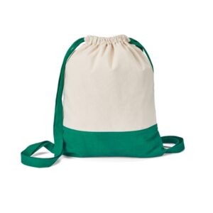 Sacola tipo mochila em 100% algodão canvas: 180 g/m², no formato: 350 x 430 mm.