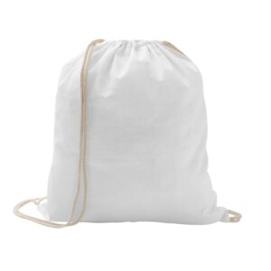 Sacola tipo mochila em 100% algodão 100 g/m², no formato: 370 x 410 mm.