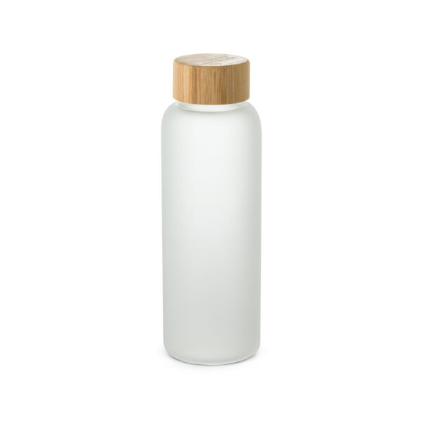 Squeeze | Garrafa de vidro borossilicato fosco com tampa em bambu e capacidade até 500 mL. Food grade. Fornecido em caixa presente de papel kraft.