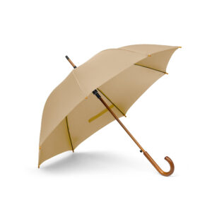 Guarda-chuva em 190T pongee com abertura automática. Varetas em fibra de vidro e pega e haste em madeira. ø1040 x 885 mm