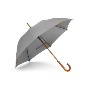 Guarda-chuva em 190T pongee com abertura automática. Varetas em fibra de vidro e pega e haste em madeira. ø1040 x 885 mm