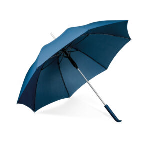 Guarda-chuva em 190T, varetas em fibra de vidro, cabo em alumínio e haste revestida em borracha. Guarda-chuva à prova de vento com abertura automática.