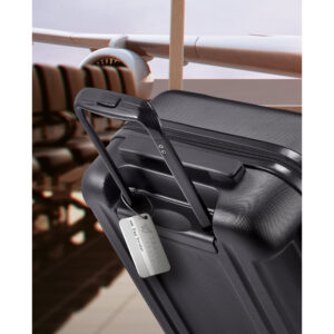 Identificador de bagagem em alumínio com cordão. Ideal para malas de viagem. 80 x 42 x 2 mm