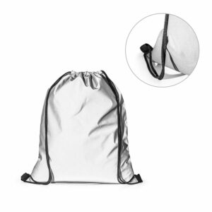 Sacochila | Sacola tipo mochila em non-woven (80 m/g²) termo-selado com ilhós de metal e cordão 4/1 preto. 330 x 400 mm